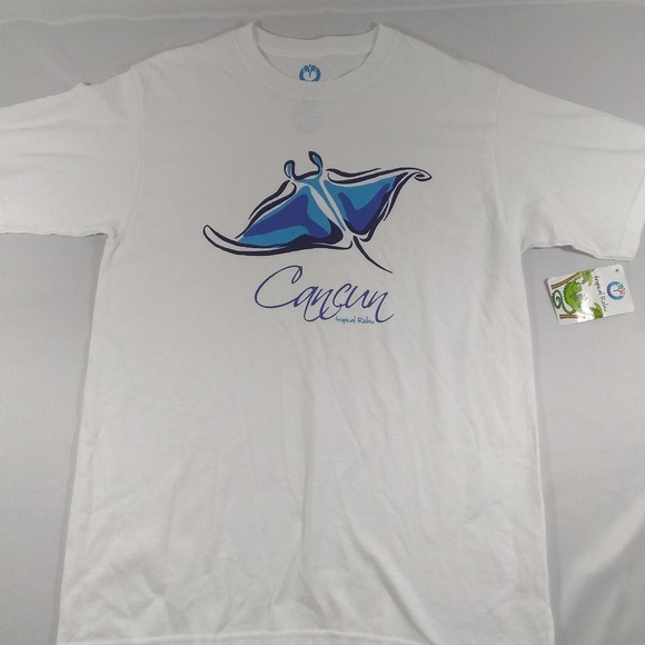 MENS M WHITE GRAPHIC TSHIRT CANCUN STINGRAY - Picture 1 of 6